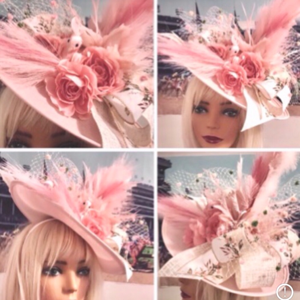 Chiffon Rose & Feather Pink Fascinator Hat for Women